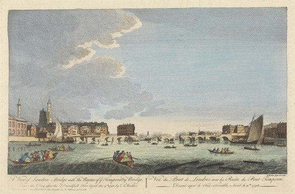 Detail of A View of London Bridge with the Ruins of the Temporary Bridge after the Fire of 11th April 1758 by English School