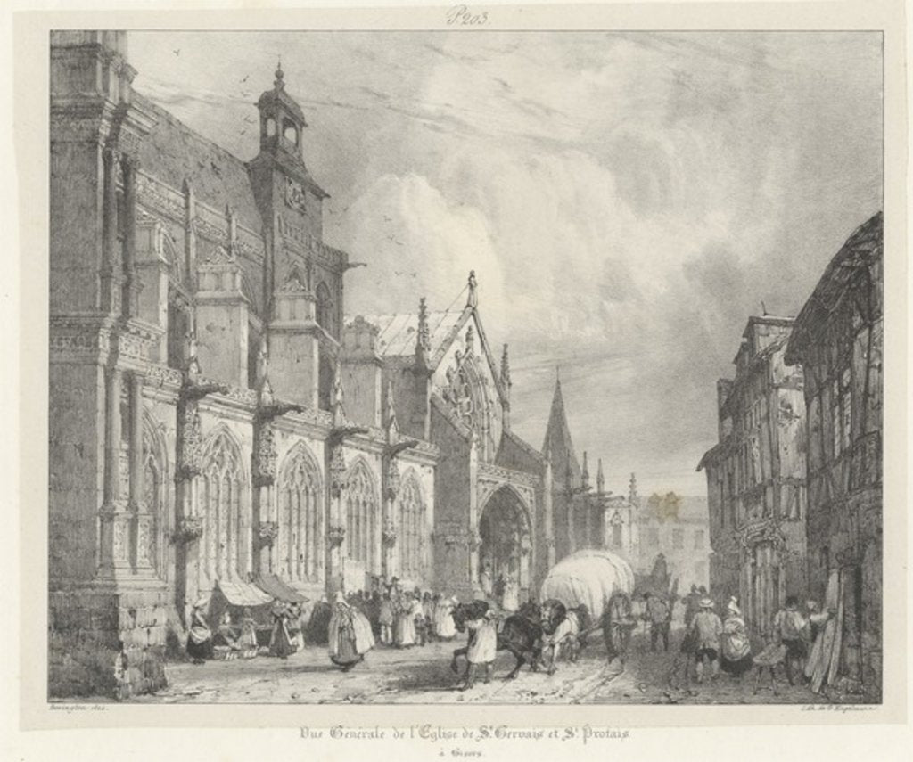 Detail of General view of the church of St Gervais and St Protais from 'Voyages Pittoresques et Romantiques dans l'Ancienne France: Normandie', 1824 by Richard Parkes Bonington