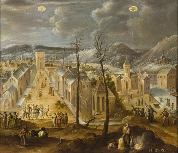 Detail of January and February from Los doce meses del año, 1650-99 by Antonio de Espinosa