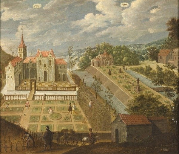 Detail of March and April from Los doce meses del año, 1650-99 by Antonio de Espinosa