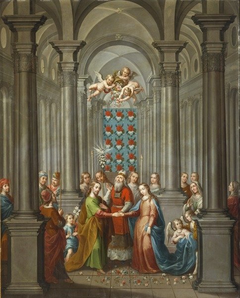 Detail of The Marriage of the Virgin, 1745 by Nicolas Enriquez