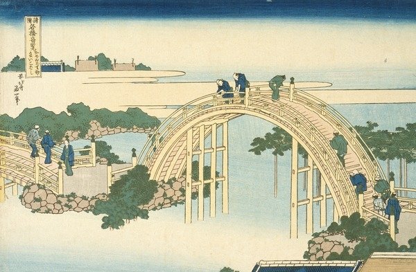 Detail of Drum Bridge of Kameido Tenjin Shrine from the Series Wondrous Views of Famous Bridges in All the Province, 19th century by Katsushika Hokusai (after)
