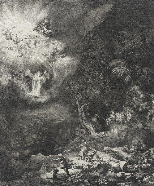 Detail of The Angel Appearing to the Shepherds, 1634 by Rembrandt Harmensz. van Rijn