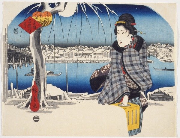 Detail of Moon after Snow at Ryōgoku from the series Three Views of Snow at Famous Places in the Eastern Capital, c.1840 by Ando or Utagawa Hiroshige
