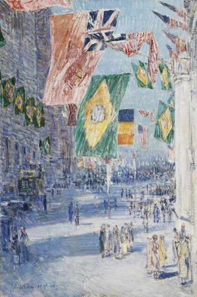 Detail of Avenue of the Allies: Brazil, Belgium, 1918 36 5/16 x 24 5/16 in. by Childe Frederick Hassam