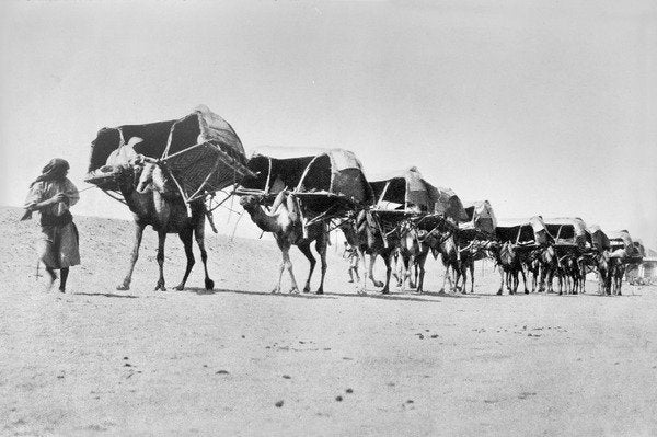 Detail of Camel caravan of pilgrims to Mecca, c.1910 by Anonymous