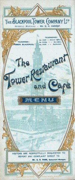Detail of Menu for lunch at Blackpool Tower Restaurant, 1900 by Anonymous