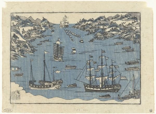 Detail of Bunkindo print of foreign ships in the port of Nagasaki, 1800-50 by Japanese School