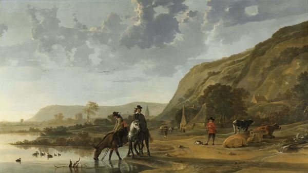 Detail of River Landscape with Riders, 1653-7 by Aelbert Cuyp