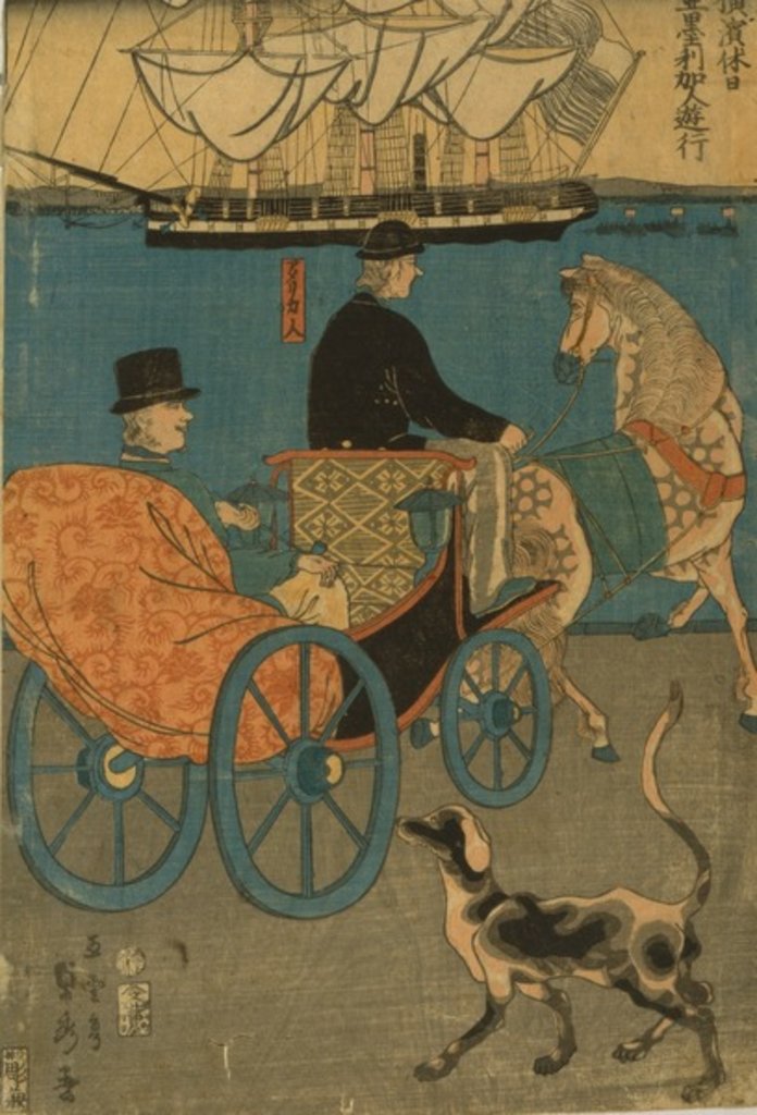 Detail of Americans enjoying Sunday in Yokohama, 1861 by Utagawa Sadahide
