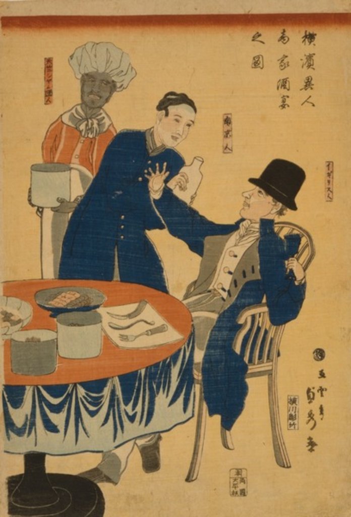 Detail of Banquet at a foreign mercantile house in Yokohama, 1861 by Utagawa Sadahide