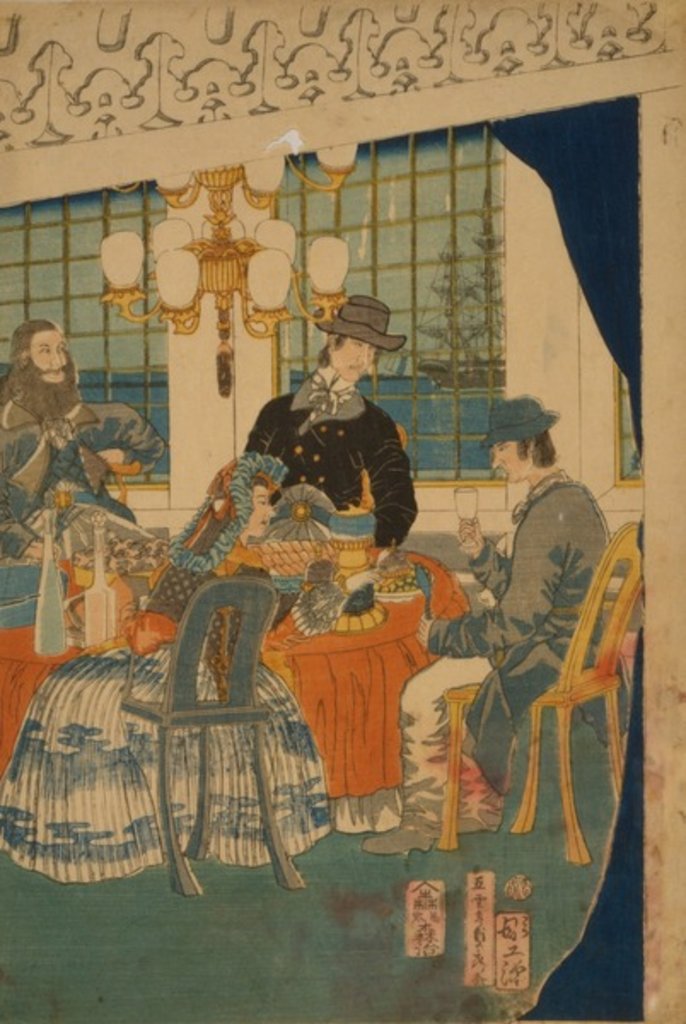 Detail of Parlour of a foreign mercantile house in Yokohama, 1861 by Utagawa Sadahide