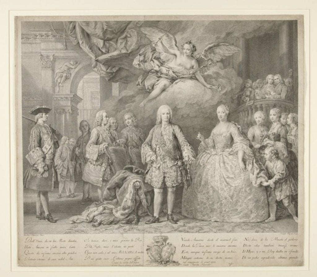 Detail of Ferdinand VI and his queen Maria Barbara of Braganza with Scarlatti and the celebrated Italian castrato Farinelli, 1733-57 by Jacopo (after) Amigoni