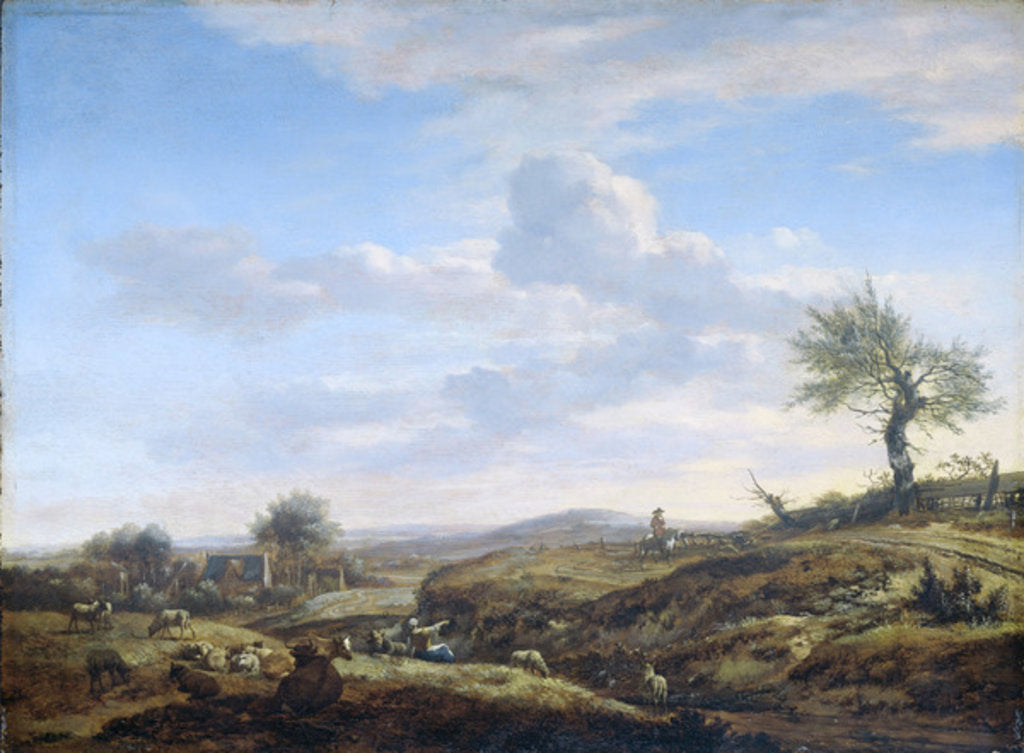 Detail of Hilly Landscape with a High Road, 1660-70 by Adriaen van de Velde