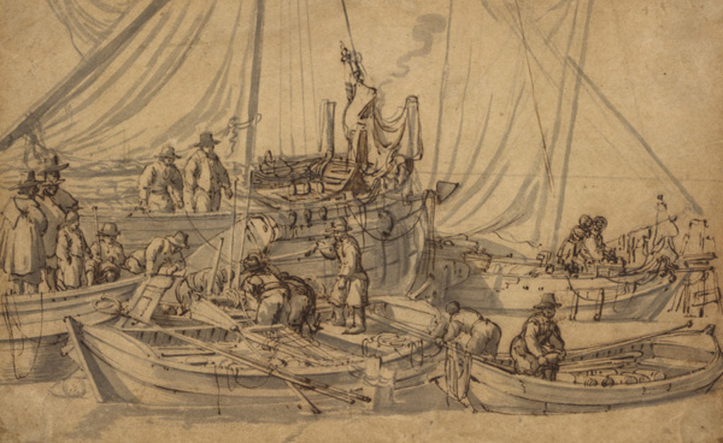 Detail of Figures on Board Small Merchant Vessels, c.1650-5 by Willem van de the Elder Velde