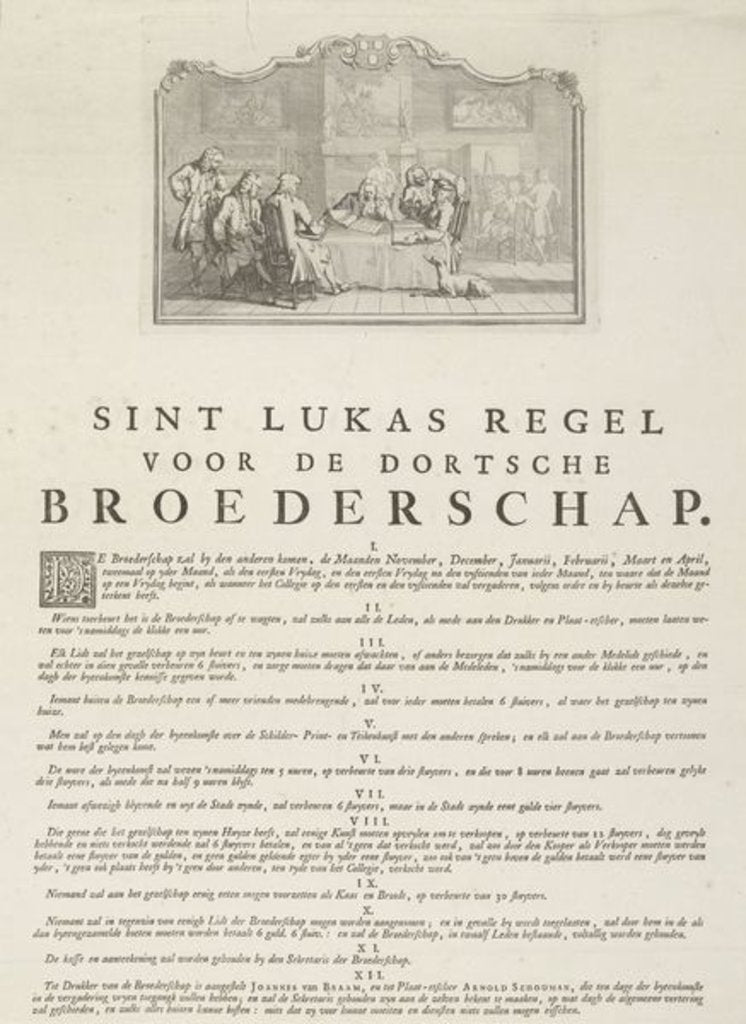 Detail of Rules of the Guild of Saint Luke in Dordrecht, 1736 by Aert Schouman