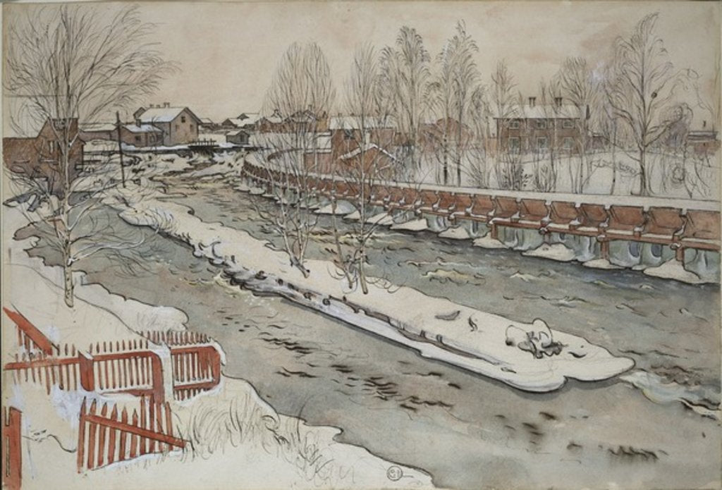 Detail of The Timber Chute, Winter Scene by Carl Larsson