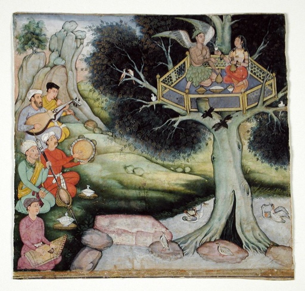 Detail of Somaprabha and a Celestial Nymph Listening to Music, c.1590 by Mughal School