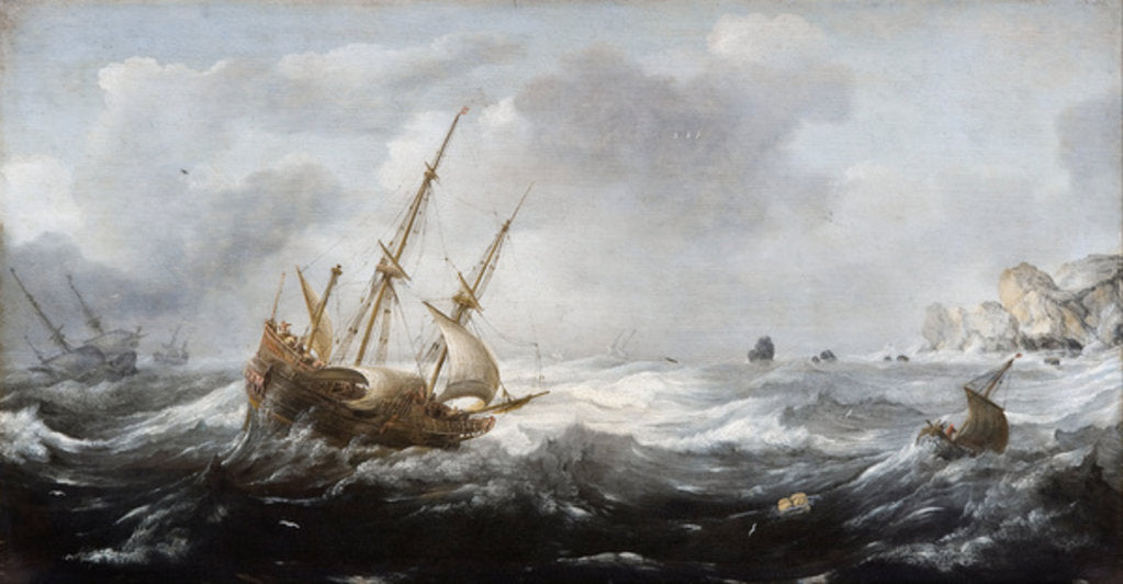 Detail of Ships in a Storm on a Rocky Coast, 1614-8 by Jan Porcellis