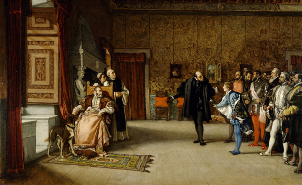 Detail of Juan de Austria's presentation to Emperor Carlos V in Yuste, 1869 by Eduardo Rosales
