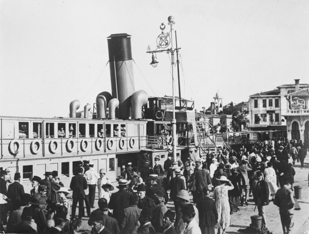 Detail of Ferry lands passengers on the island of Prinkipo off the coast of Istanbul, c.1920 by Anonymous
