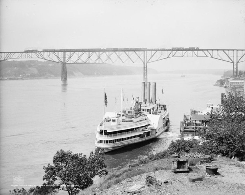 Detail of Passing over and under Poughkeepsie bridge, Poughkeepsie, N.Y., c.1906 by Detroit Publishing Co.