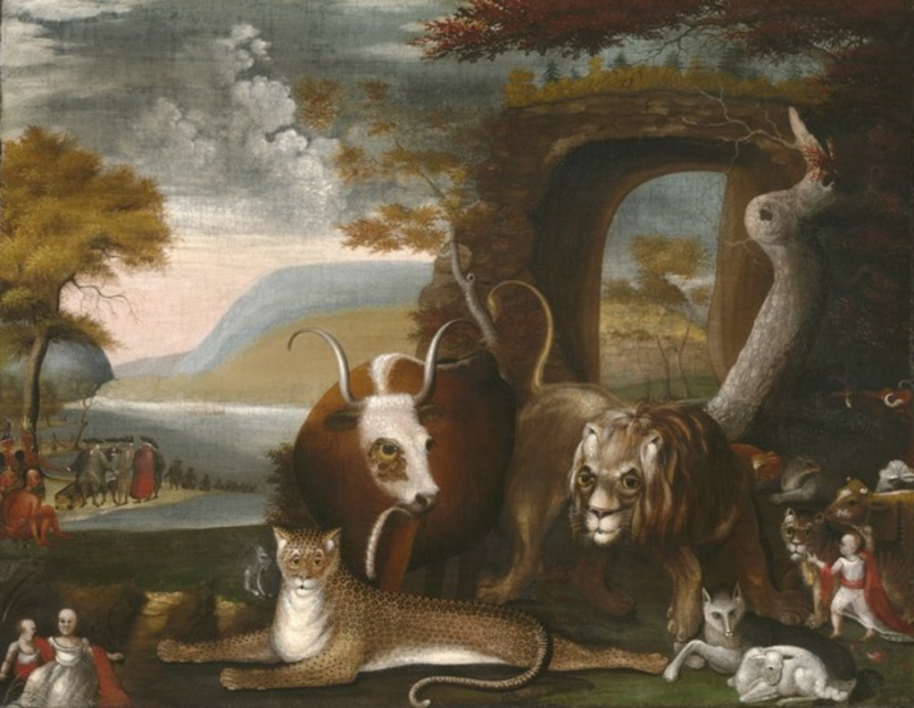 Detail of The Peaceable Kingdom and Penn’s Treaty, 1845 by Edward Hicks
