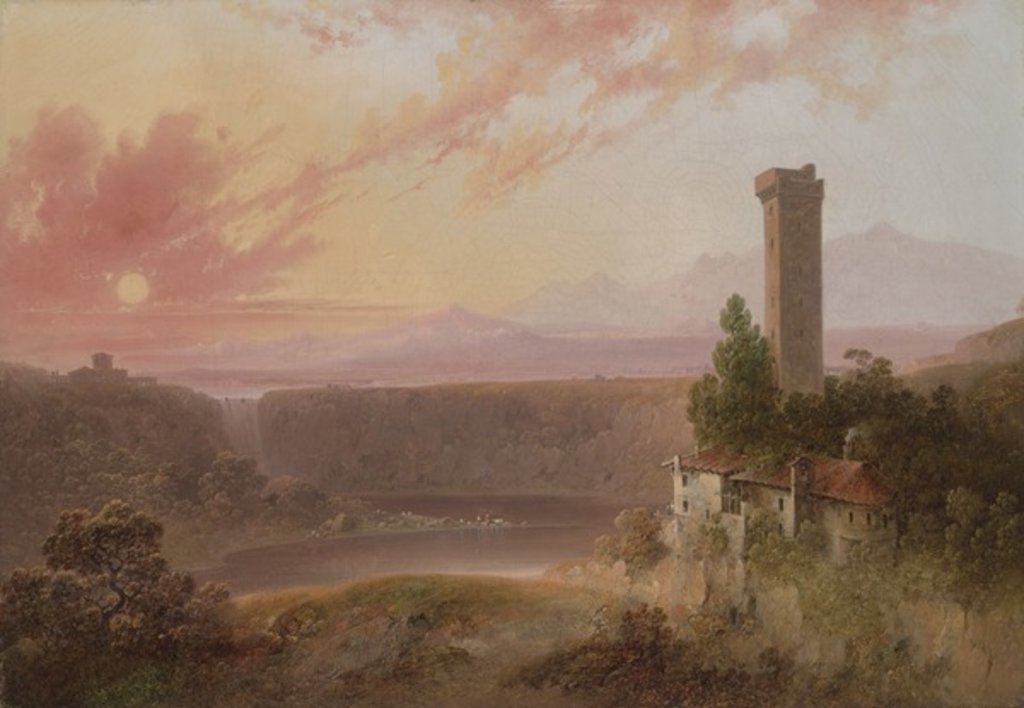 Detail of View of Lake Nemi at Sunset, c.1840-50 by Joshua Shaw