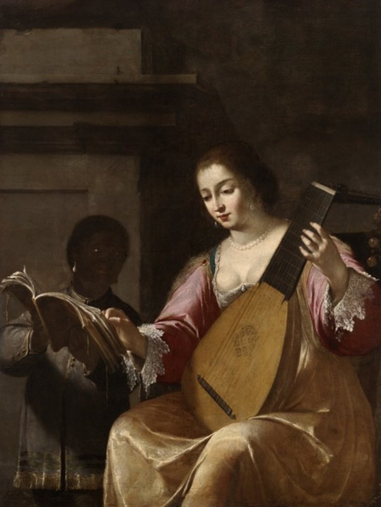 Detail of Woman Playing a Lute, 1638 by Jean Daret