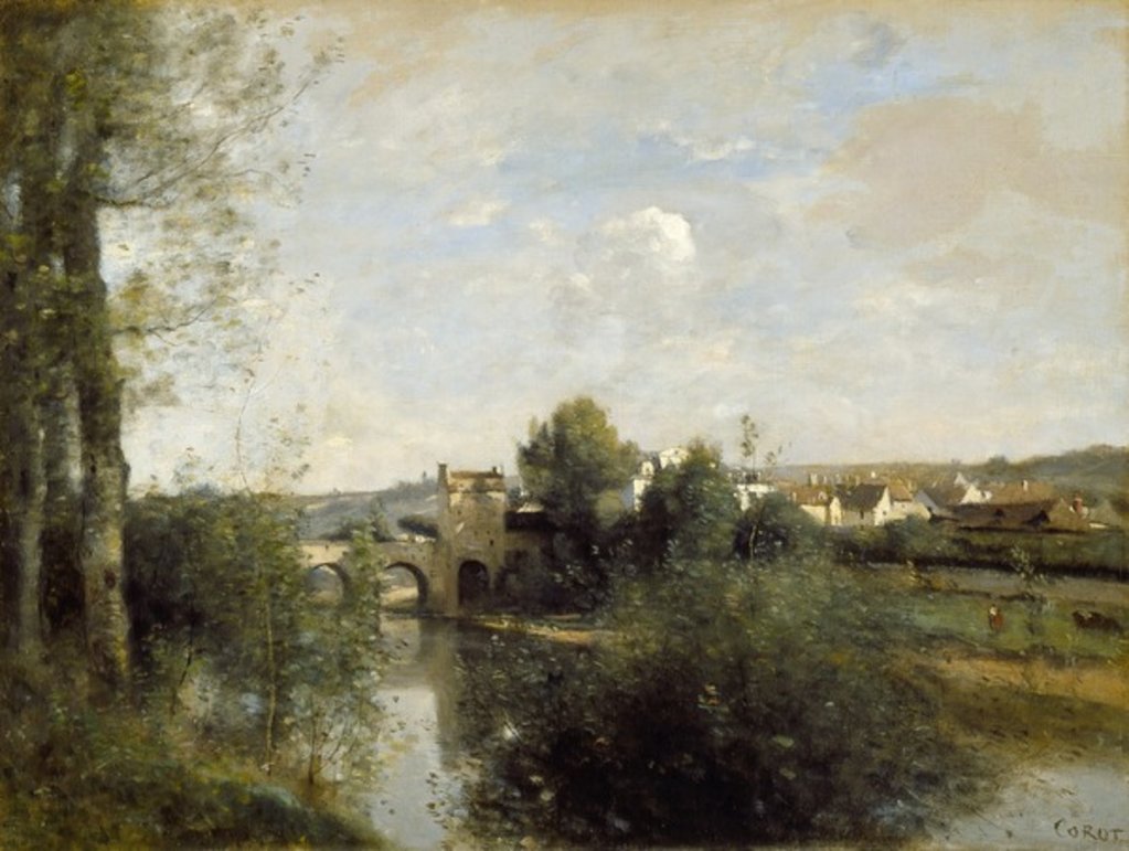 Detail of Seine and Old Bridge at Limay, 1872 by Jean Baptiste Camille Corot