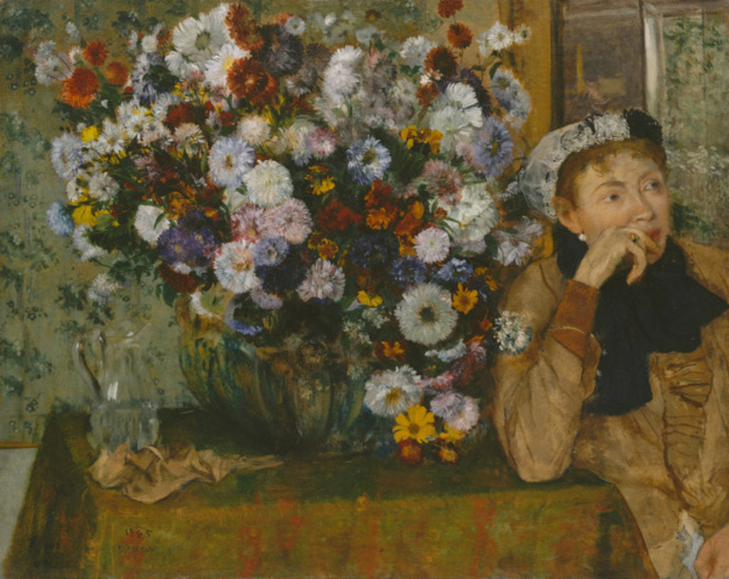 Detail of A Woman Seated beside a Vase of Flowers, 1865 by Edgar Degas