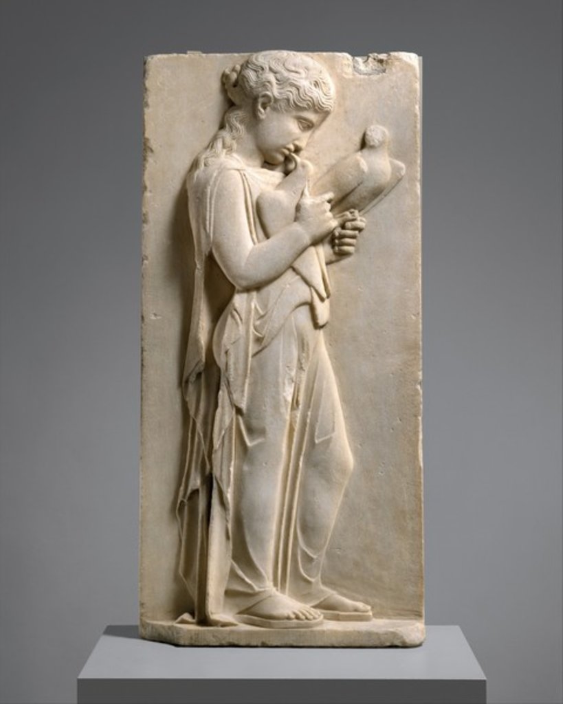 Detail of Marble Grave stele of a little girl, c.450-440 BC by Greek school