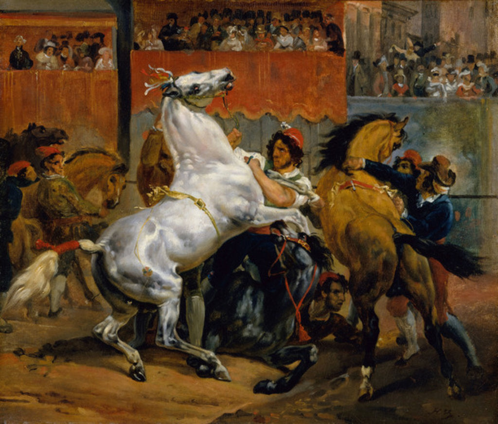 Detail of The Start of the Race of the Riderless Horses, 1820 by Emile Jean Horace Vernet