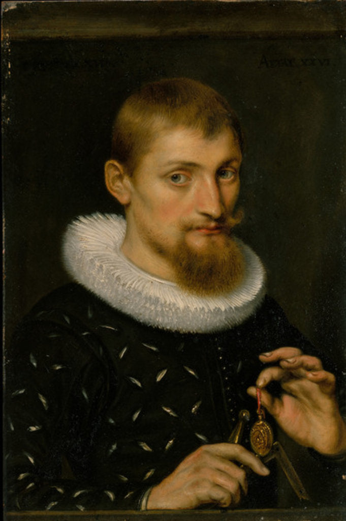 Detail of Portrait of a Man, Possibly an Architect or Geographer, 1597 by Peter Paul Rubens