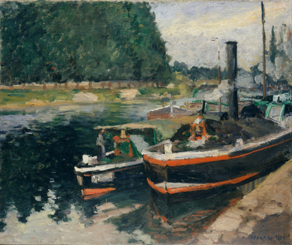 Detail of Barges at Pontoise, 1876 by Camille Pissarro