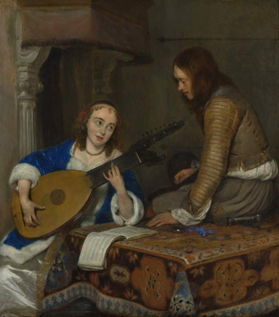 Detail of A Woman Playing the Theorbo-Lute and a Cavalier, c.1658 by Gerard ter Borch or Terborch