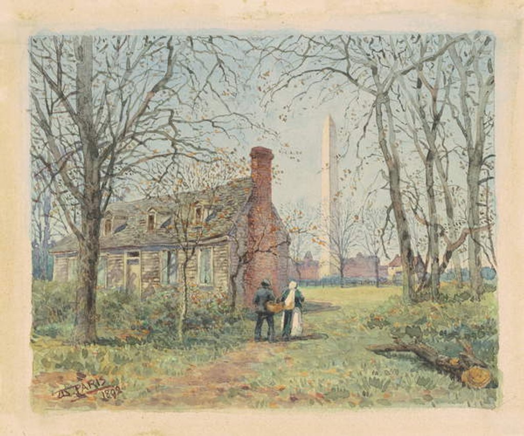 Detail of David Burns's Cottage and the Washington Monument, Washington D.C., 1892 by Walter Paris