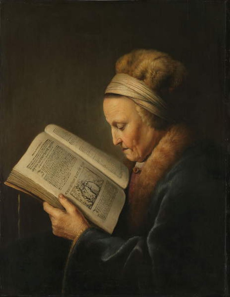 Detail of Old Woman Reading, c.1631-2 by Gerrit or Gerard Dou