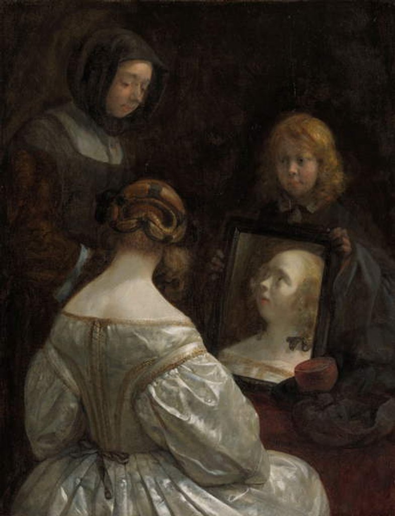 Detail of Woman at a Mirror, c. 1652 by Gerard ter Borch or Terborch