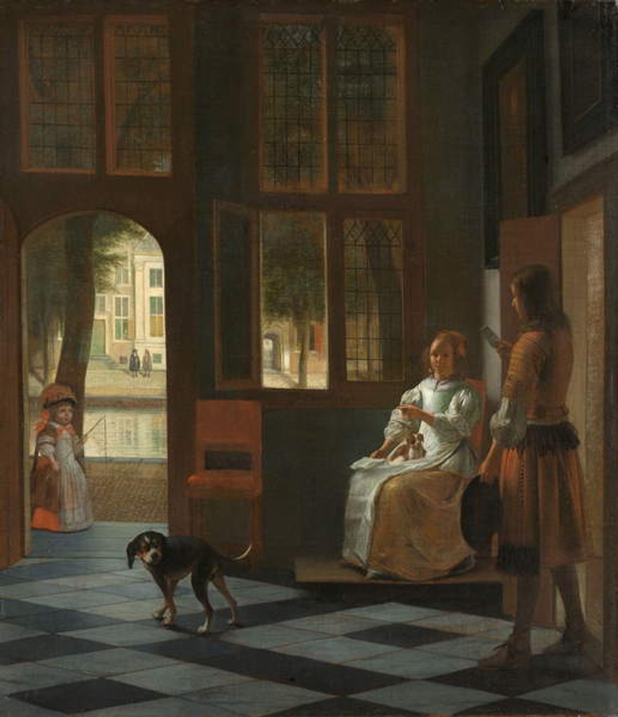 Detail of Man Handing a Letter to a Woman in the Entrance Hall of a House, 1670 by Pieter de Hooch