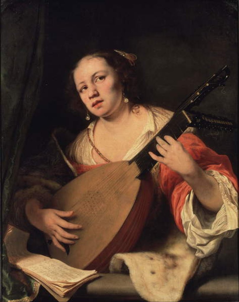 Detail of A Lady Playing the Lute, 1654 by Ferdinand Bol