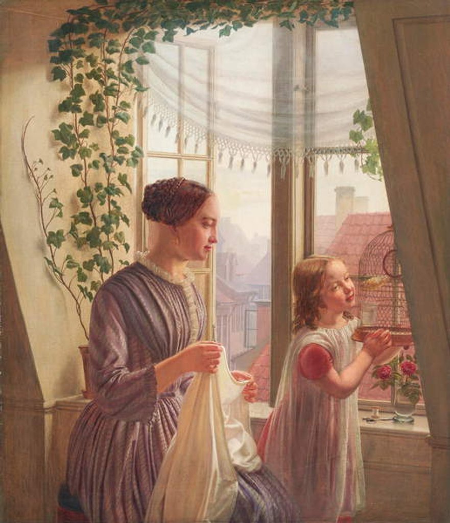 Detail of Interior with mother and daughter by a window, 1853 by Ludvig August Smith