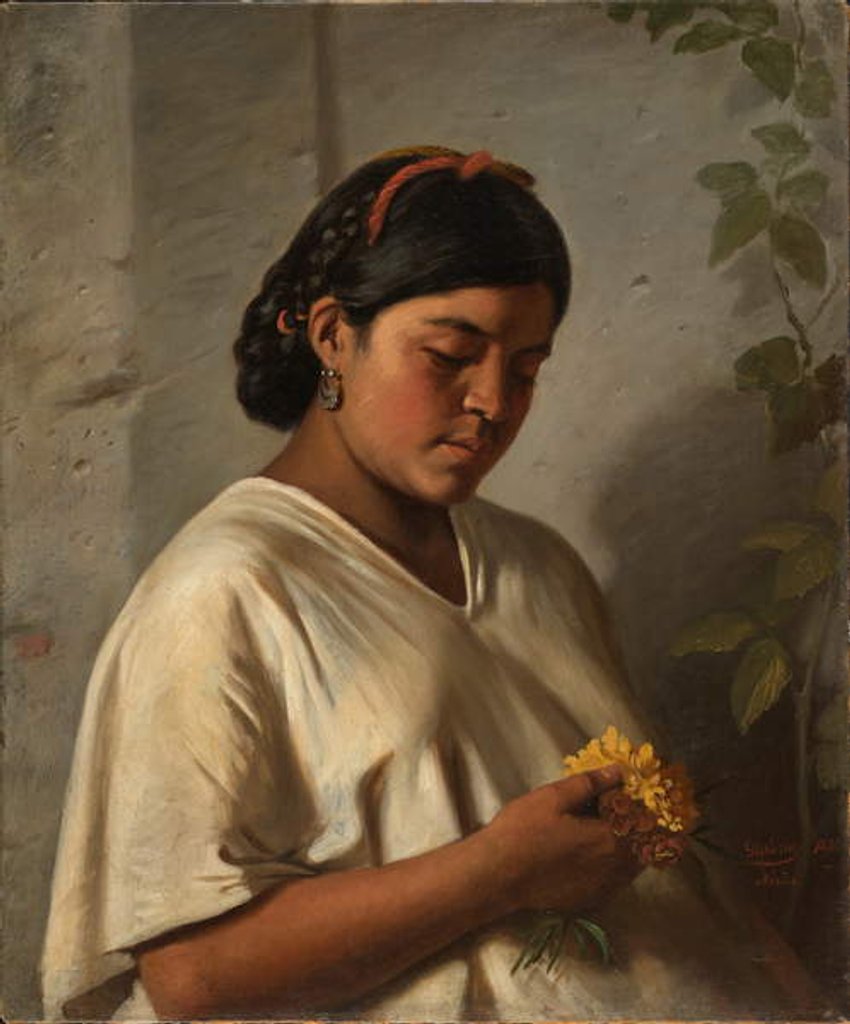 Detail of Indian Woman with Marigold,1876 by Felipe Santiago Gutierrez