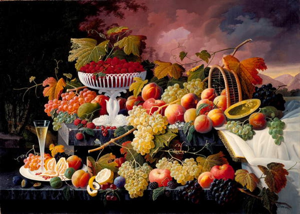 Detail of Fruit Still Life in a Landscape, c.1862-72 by Severin Roesen