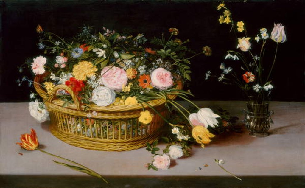 Detail of Flowers in a Basket and a Vase, 1615 by Jan the Elder Brueghel