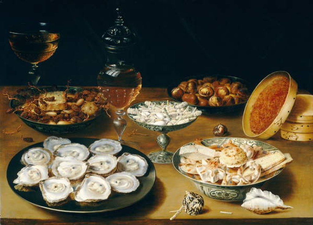 Detail of Dishes with Oysters, Fruit and Wine, c.1620-25 by Osias the Elder Beert