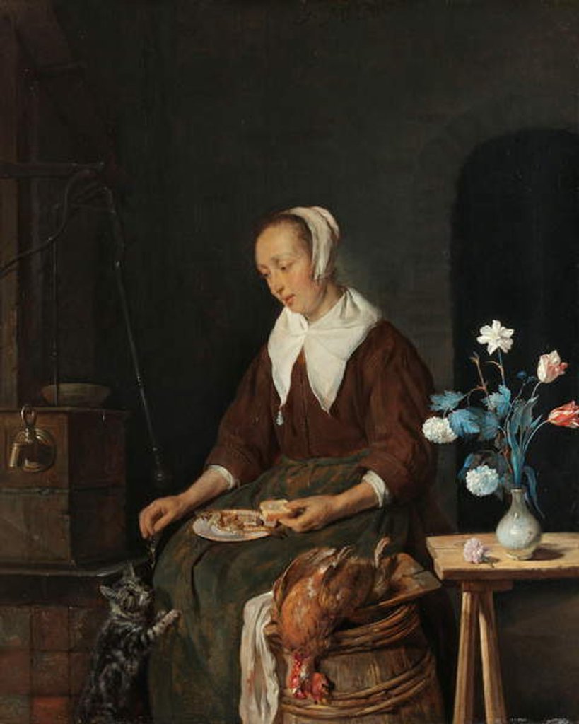 Detail of Woman Eating, Known as ‘The Cat’s Breakfast’, c.1661-64 by Gabriel Metsu