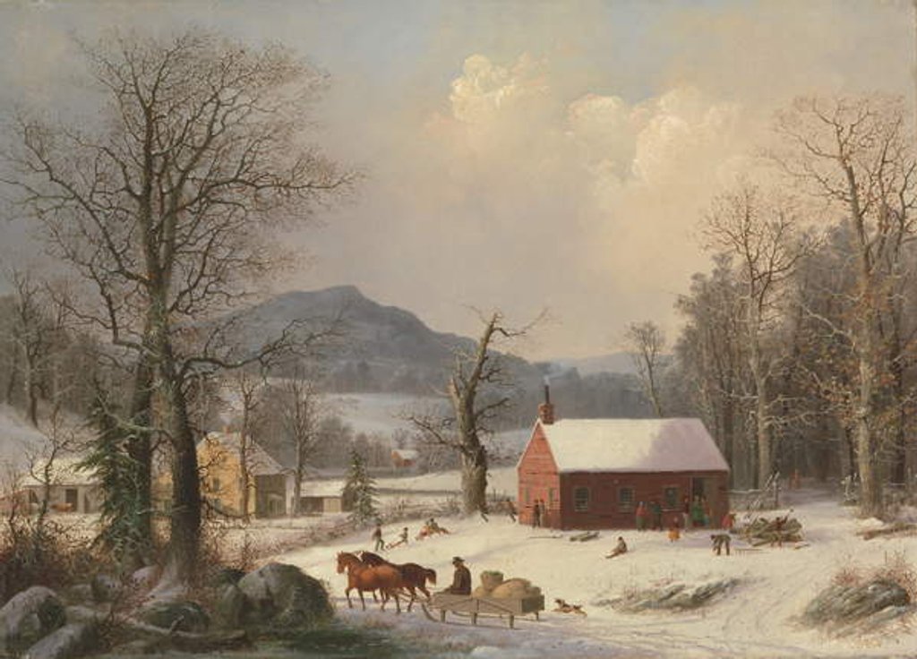 Detail of Red School House, 1858 by George Henry Durrie