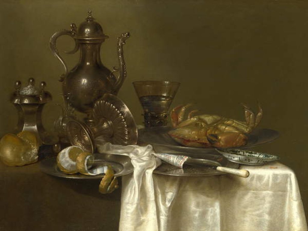 Detail of Still Life: Pewter and Silver Vessels and a Crab, c.1633-37 by Willem Claesz. Heda