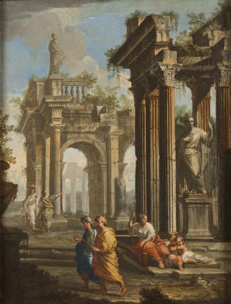 Detail of Pilgrims beside Classical Buildings, c.1710 by Alberto Carlieri